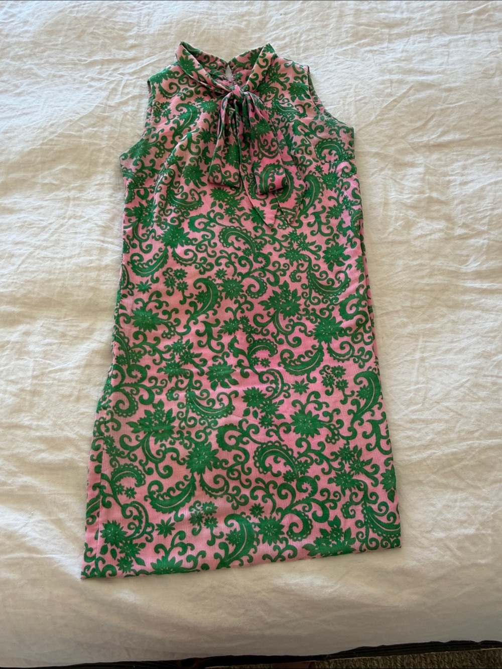 Handmade vintage Pink and Green Bow Neck Floral Paisley dress